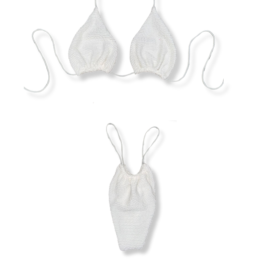 Textured White String Bikini